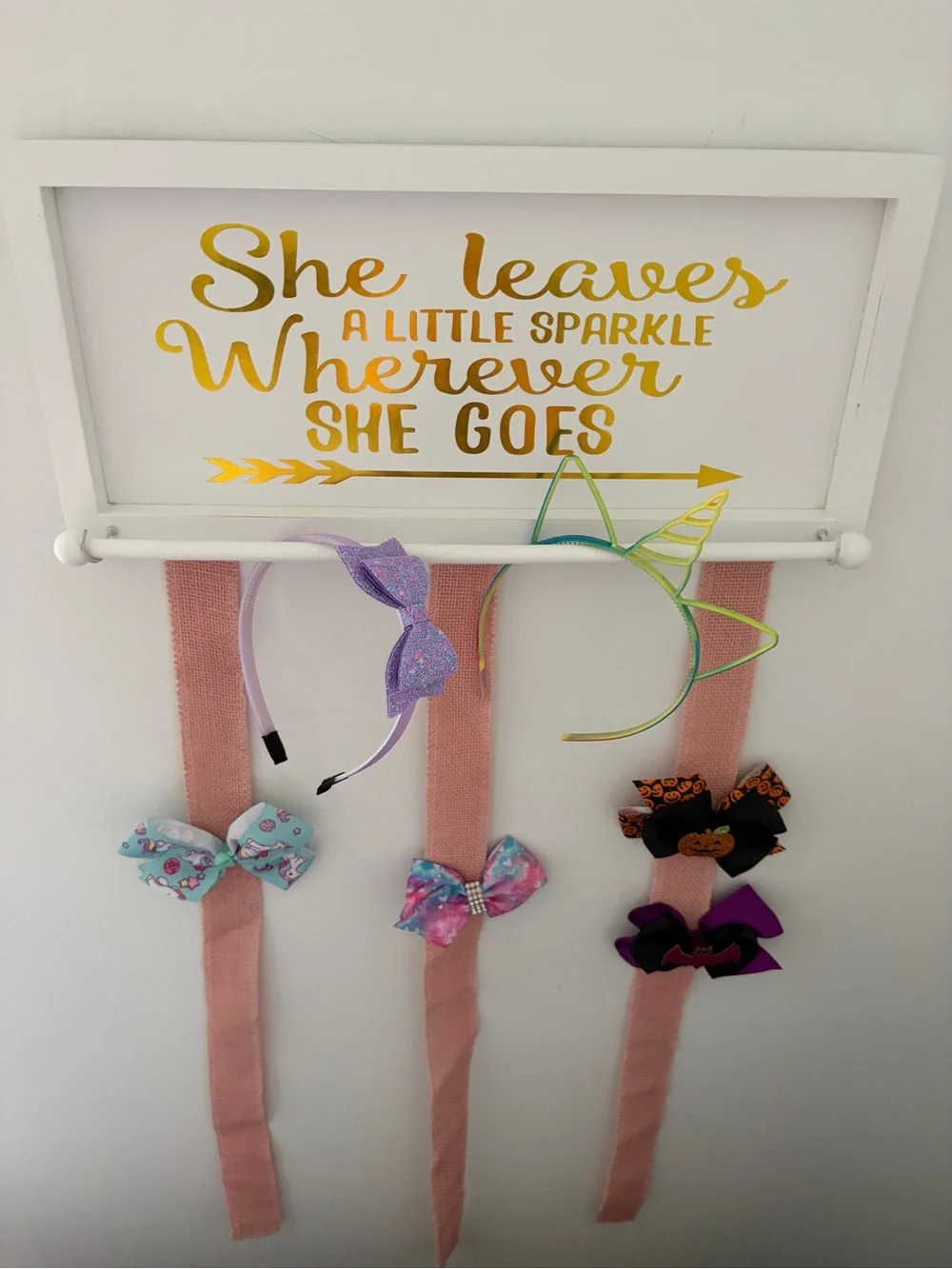Decorative Wall Sign with Pink Ribbon Hangers - She Leaves a Little Sparkle